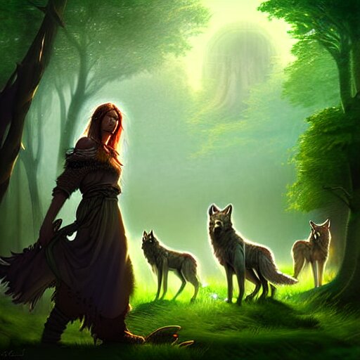 Lexica - A pretty druid surrounded by wolves digital painting ...