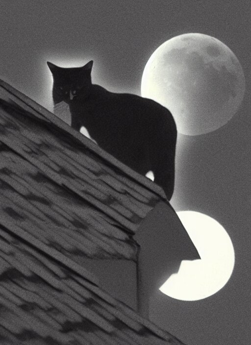 Lexica - Op art picture of a cat on a roof looking at the moon