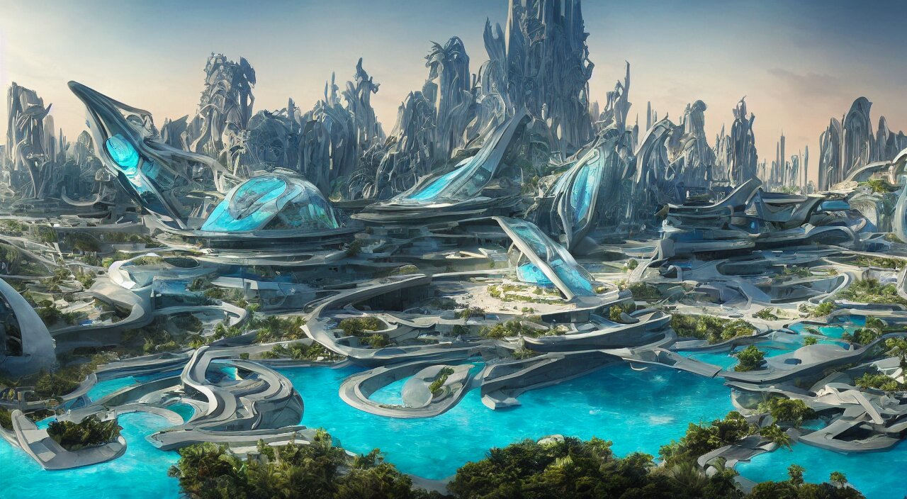 Lexica - a matte painting of a Modern Atlantis temple of dynasty highly ...