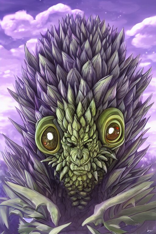 Lexica - A humanoid artichoke monster with large orb eyes, highly ...