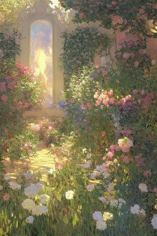 Lexica - A beautiful painting of a garden, ray of light, warm ...