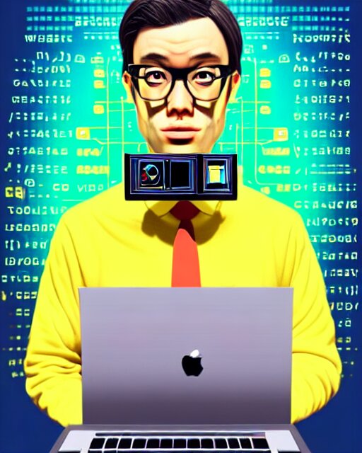 Lexica - Richly detailed color illustration of a nerd-using-a-computer ...