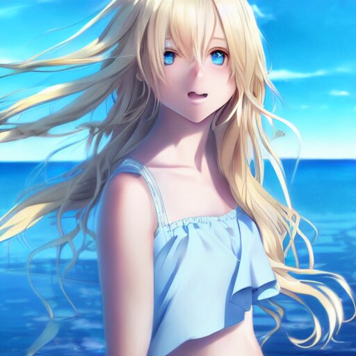 Dark blonde hair, mid hairlength, cute waifu, side bangs, wavy hair, blue  eyes, look over the shoulder, anime style, subtle smiling, natural  lipstick, round face