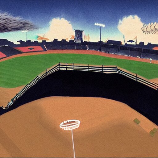 Lexica - Baseball tidal wave over 1940s baseball park, concept art, by ...