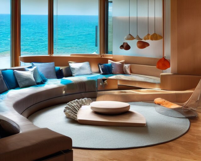 Lexica - A modern living room inspired by the ocean, a luxurious wooden ...