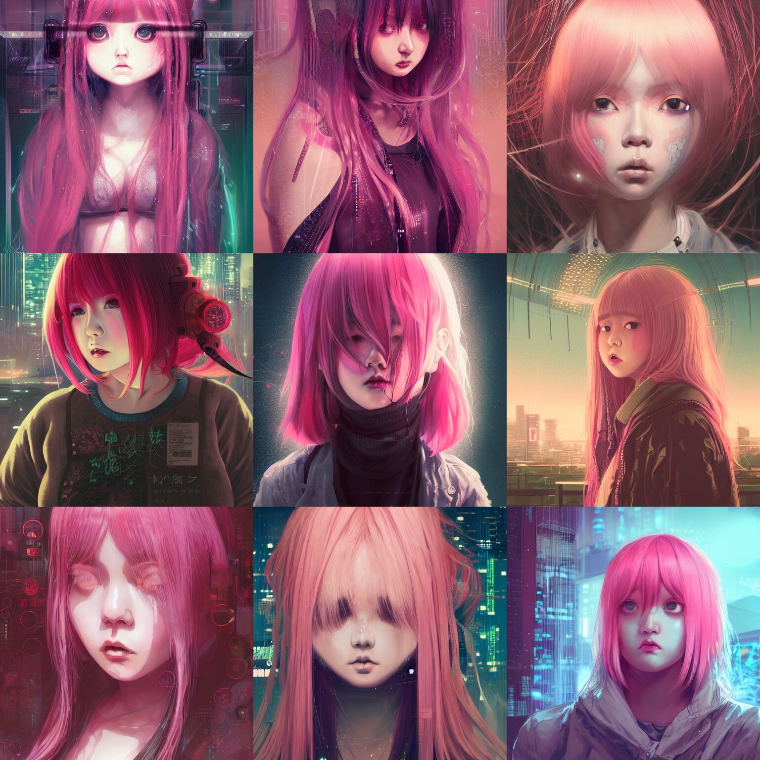 Lexica - Portrait of fat anime girl, long pink hair, big eyes, well lit,  intricate abstract. cyberpunk, intricate artwork, by Tooth Wu, wlop,  beeple...