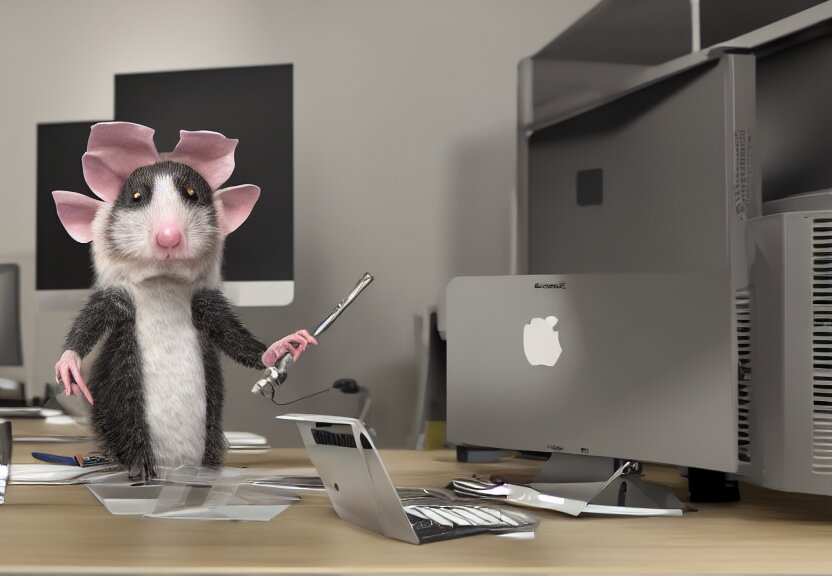 Lexica - possum dressed as an office worker, working on a desktop ...