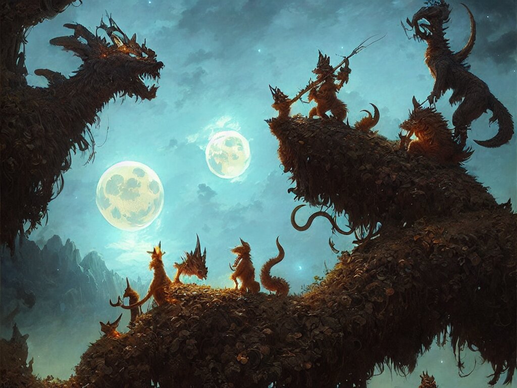 Lexica - Cute fantasy critters looking at the moon, ultra realistic ...