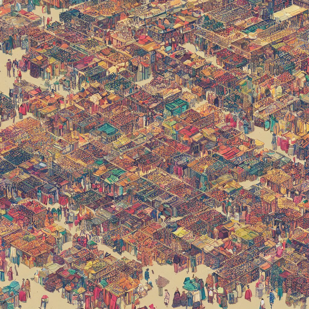 Lexica - Isometric view illustration of a Souk in Marrakesh, highly ...