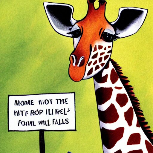 Lexica Giraffe falls for a scam, children's book illustration