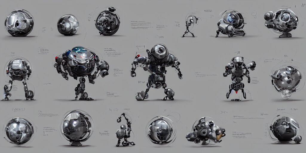 Lexica Future robot, oval, spherical, character sheet, concept design, contrast, kim jung gi