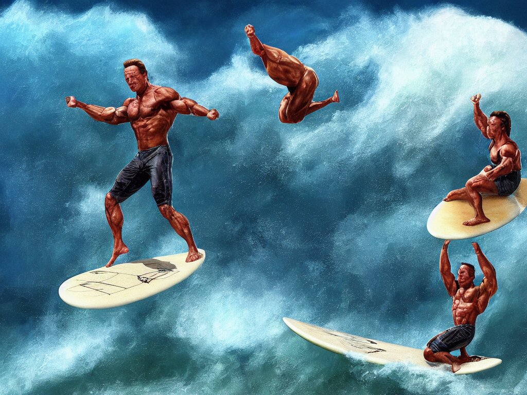 Lexica - Arnold schwarzenegger surfing a nuclear mushroom, stunning ...