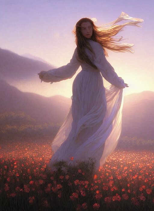 Lexica - Oil painting portrait of a young woman with long flowing hair ...