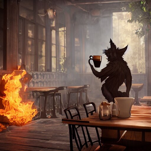Lexica - A epic and beautiful rococo werewolf drinking coffee, in a ...