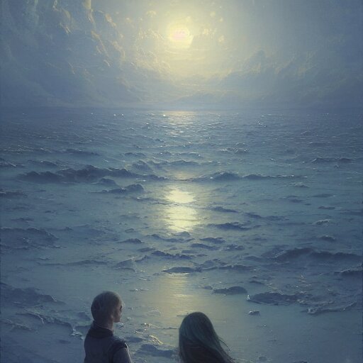 Lexica - A beautiful painting of the moon fell into the sea of blue ...