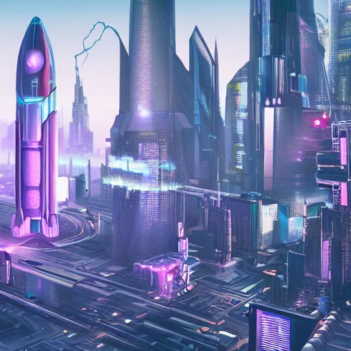 Lexica - A large cyber punk metropolis with a futuristic rocket ...