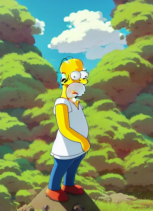 Lexica - Portrait of homer simpson, cloudy sky background lush ...