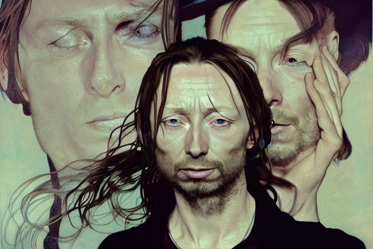 Lexica - Hyper realistic portrait of thom yorke mixed with tilda ...