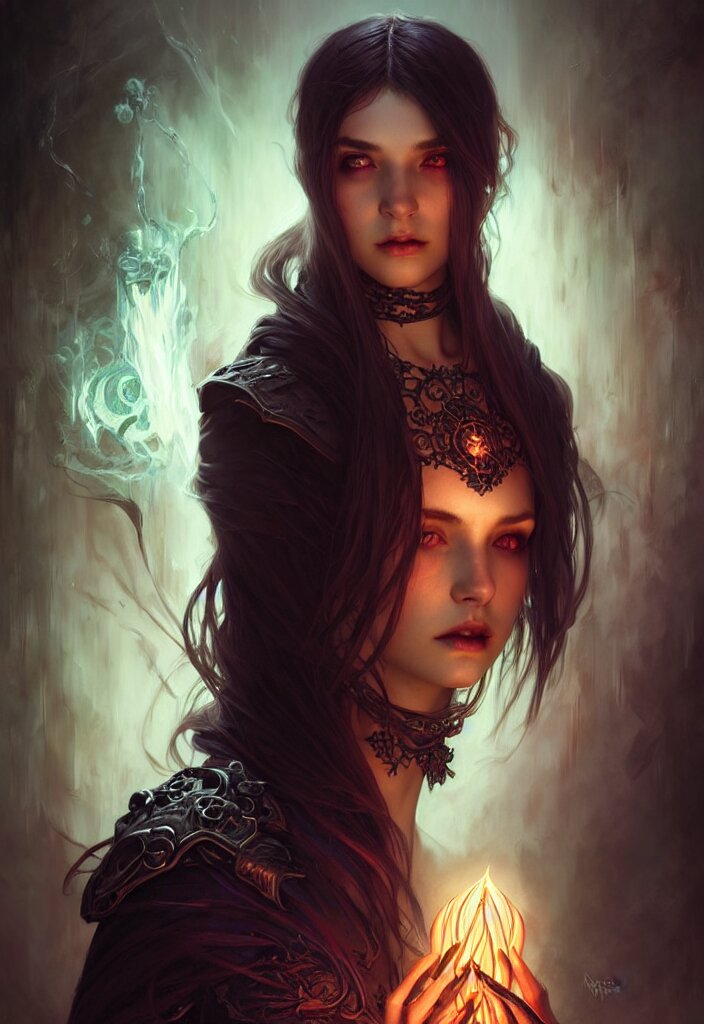 Necromancer Sorceress, fantasy magic, undercut hairstyle, dark l ...
