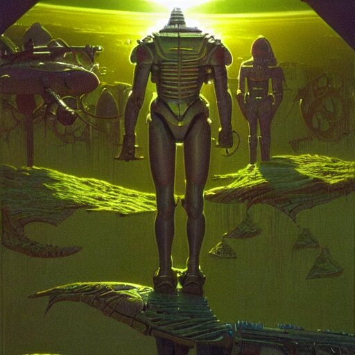 Lexica - 1 9 8 0 s sci - fi cover art, bright daylight, green grassy ...