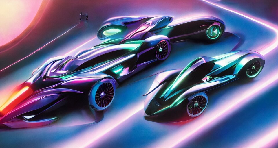 Lexica - Dream tron tesla light cycle race, hot wheels, overhead view ...