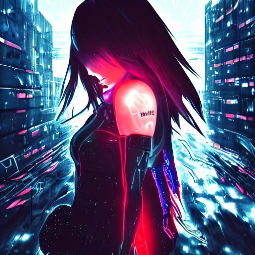 full digital cyberpunk anime!!, shattered cyborg -, Stable Diffusion