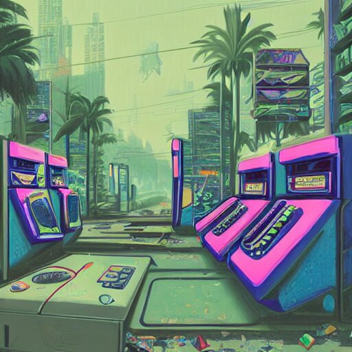 Lexica - A painting of an abandoned video game system, vaporwave arcade ...