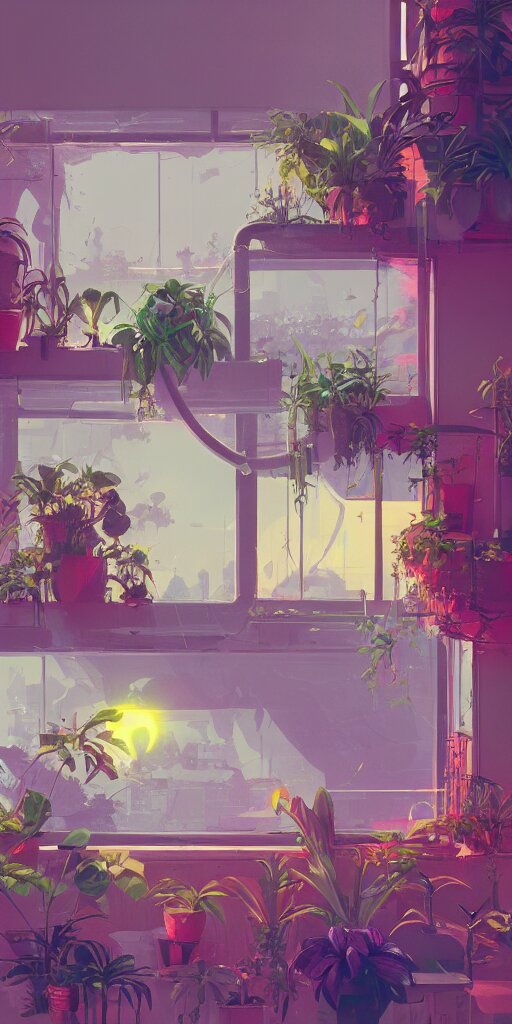 Lexica - Lush solarpunk windowsill with plants on it, looking out ...