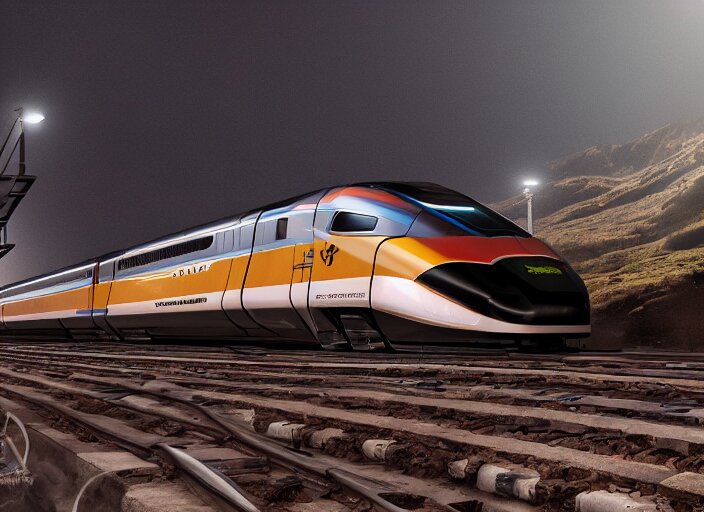 Lexica - A 3 5 mm photo of a futuristic high speed rail train winding ...
