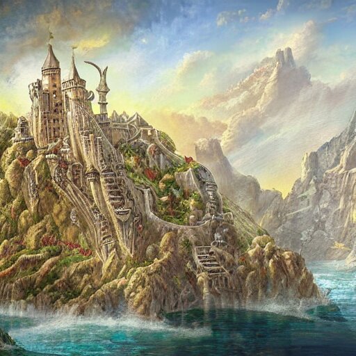 Lexica - Steep Cliffside Medeival Fantasy City, Painting, Intricate And 