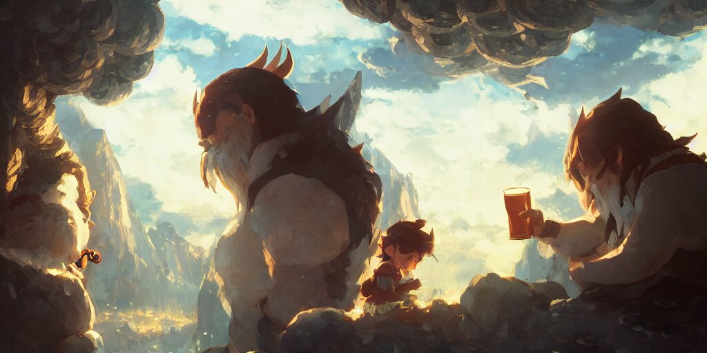 Lexica - A dwarf and a dragon drinking a beer together | gapmoe kuudere ...
