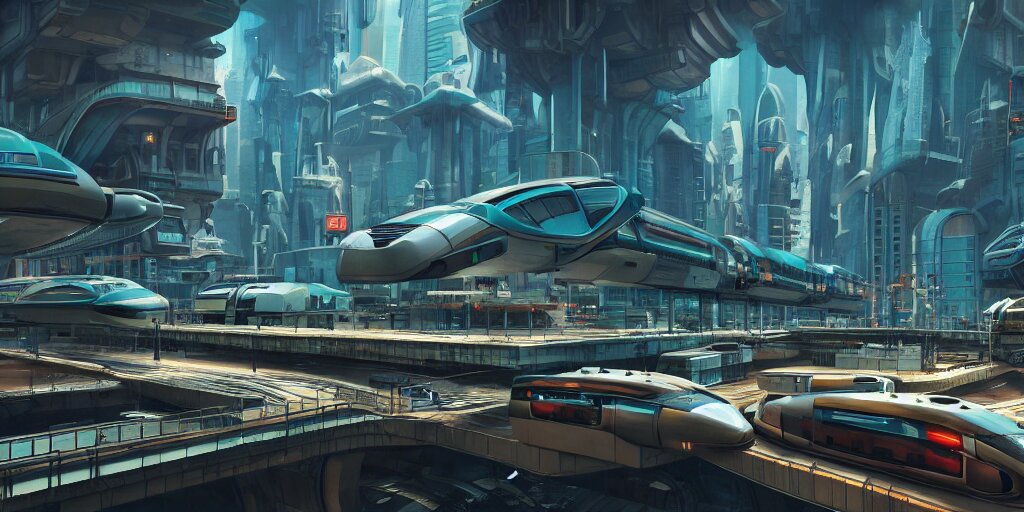 Lexica - In a futuristic atompunk city with vehicles and a monorail ...