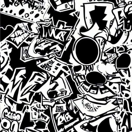 Lexica - Zef design black and white color scheme, graffiti, cute characters