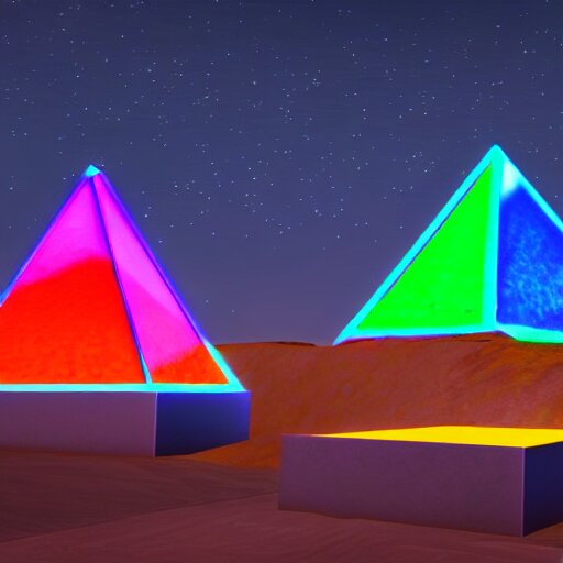 Lexica - Pyramids made of colorful neon glass at night time, by unreal ...