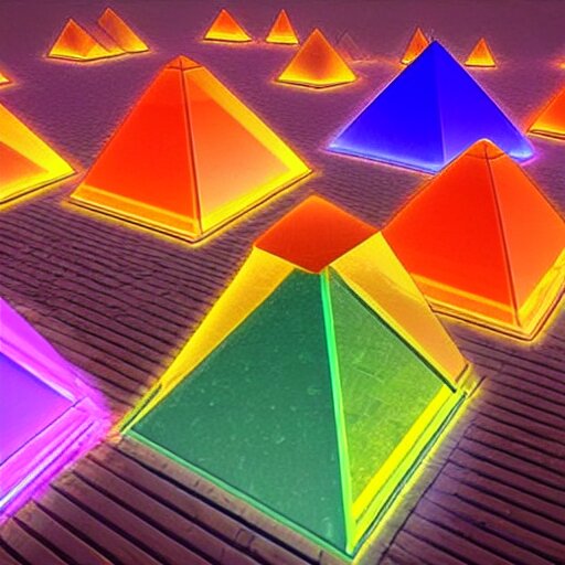 Lexica - Pyramids made of colored glass at night, trending on ...