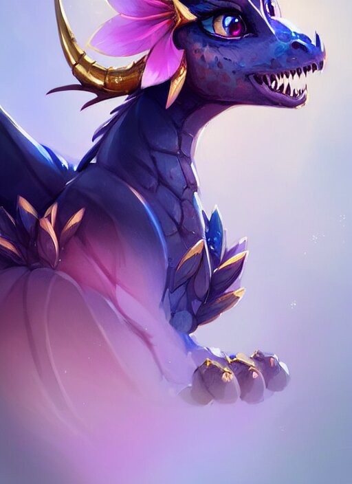Lexica - Cute little dragon flowers, blue black pink, gold, diamonds ...