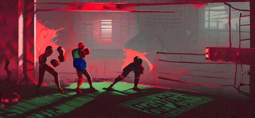Lexica - Handmade illustration of a boxing match in an industrial room ...