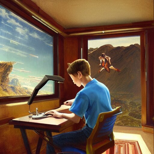 Lexica - A teenager using the computer at this 2000's teenager room ...