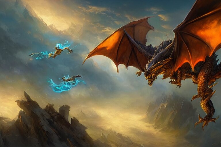Lexica - A arcane dragon flying in the sky, hearthstone art style, epic ...