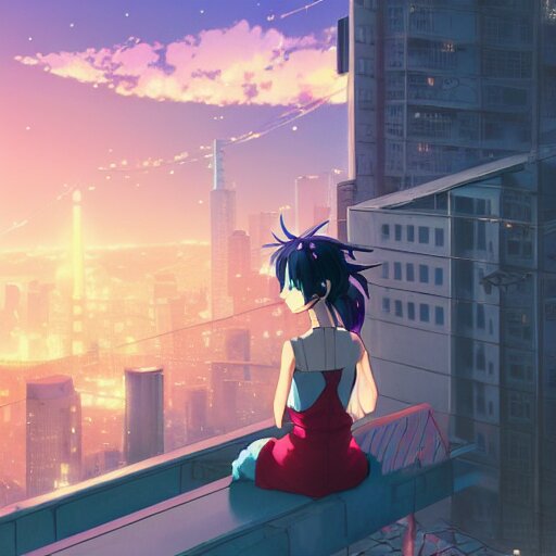 A beautiful painting of a cyberpunk anime girl with, Stable Diffusion