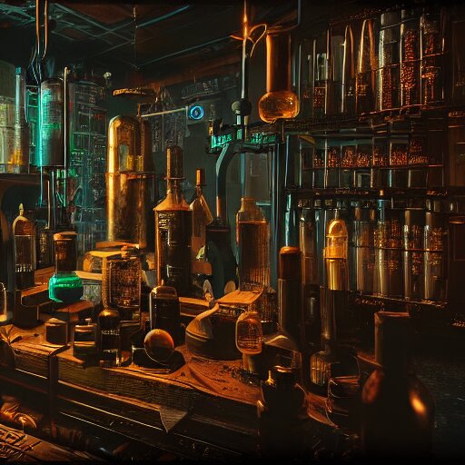 Lexica - Cyberpunk alchemy laboratory full of potions, stunning 3 d ...