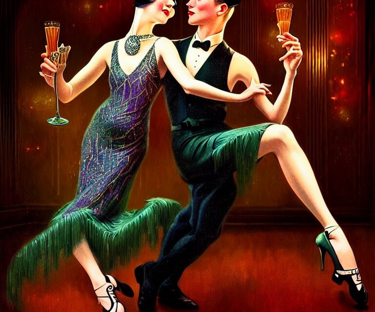 Lexica - A beautiful classy dancing couple, dimly lit upscale 1920s ...