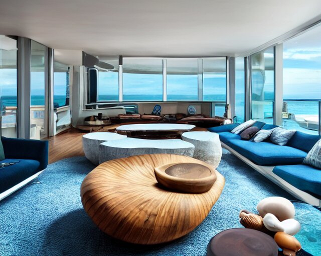 Lexica - A modern living room inspired by the ocean, a luxurious wooden ...