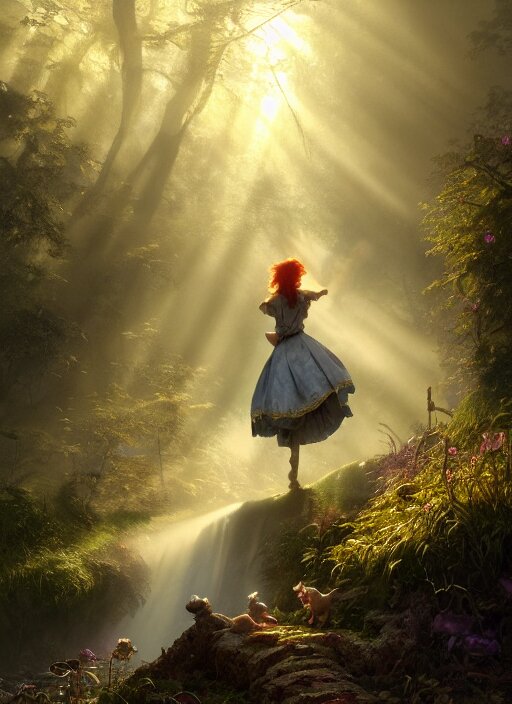Lexica - Alice falling down the rabbit hole, mist, sunrays, dust in the ...