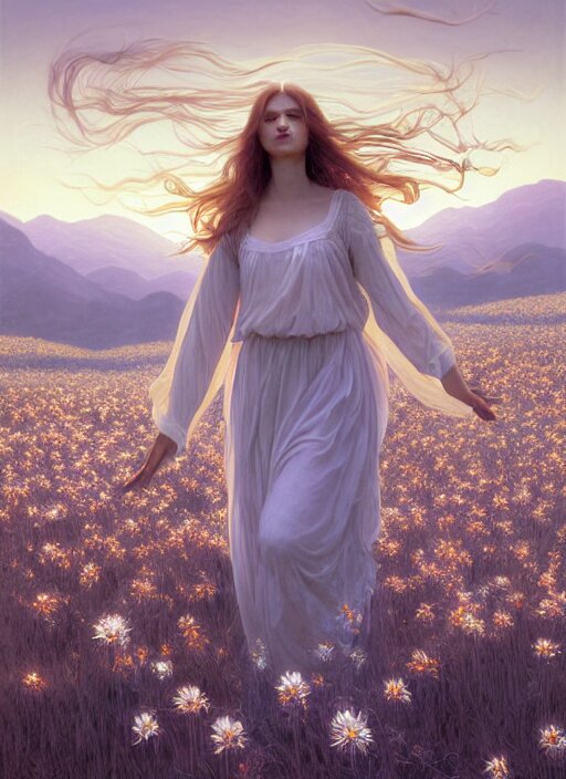 Lexica - Oil painting portrait of a young woman with long flowing hair ...