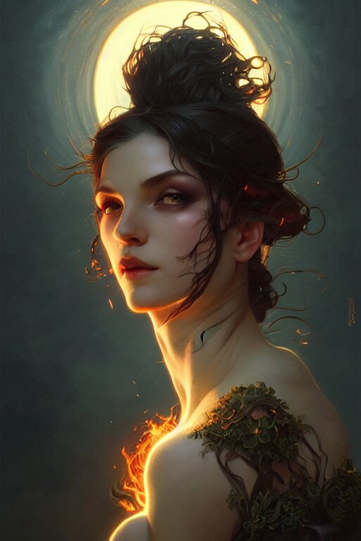 Lexica - A burning witch closeup filled background around face, fantasy ...