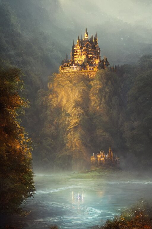 Lexica - Magnificent view of a castle standing on a hill in the middle ...
