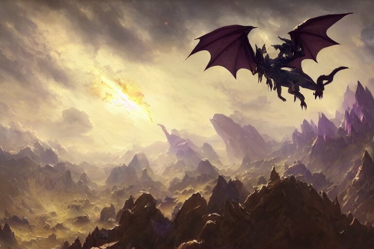 Lexica - A arcane dragon flying in the sky, hearthstone art style, epic ...