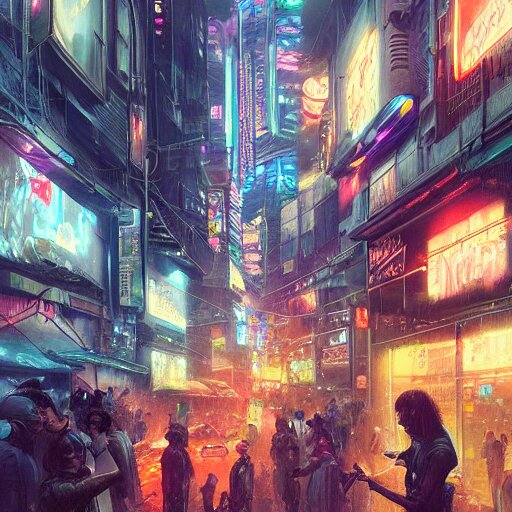 Lexica - Overly crowded street of a cyberpunk city, rain, harsh neon ...