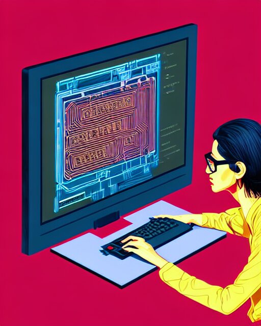 Lexica - Richly detailed color illustration of a nerd-using-a-computer ...